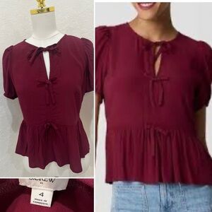 J. Crew Rich Burgundy Blouse with Bow Accents